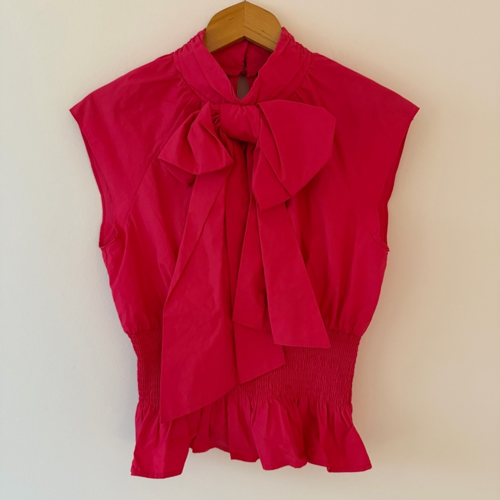 NWT Zara Pink Poplin Top With Neck Bow Size Large